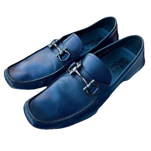 Ferragamo Navy Leather Gancini Loafers – NWOT, Gunmetal Bit, Italian Classic - Picture 10 of 16